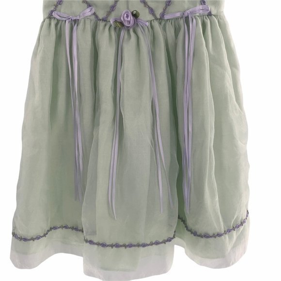 Bryan & Co Green Lilac Dress with Flowers & Ribbon Girls Dress Size 5 With Flaws - Picture 3 of 9
